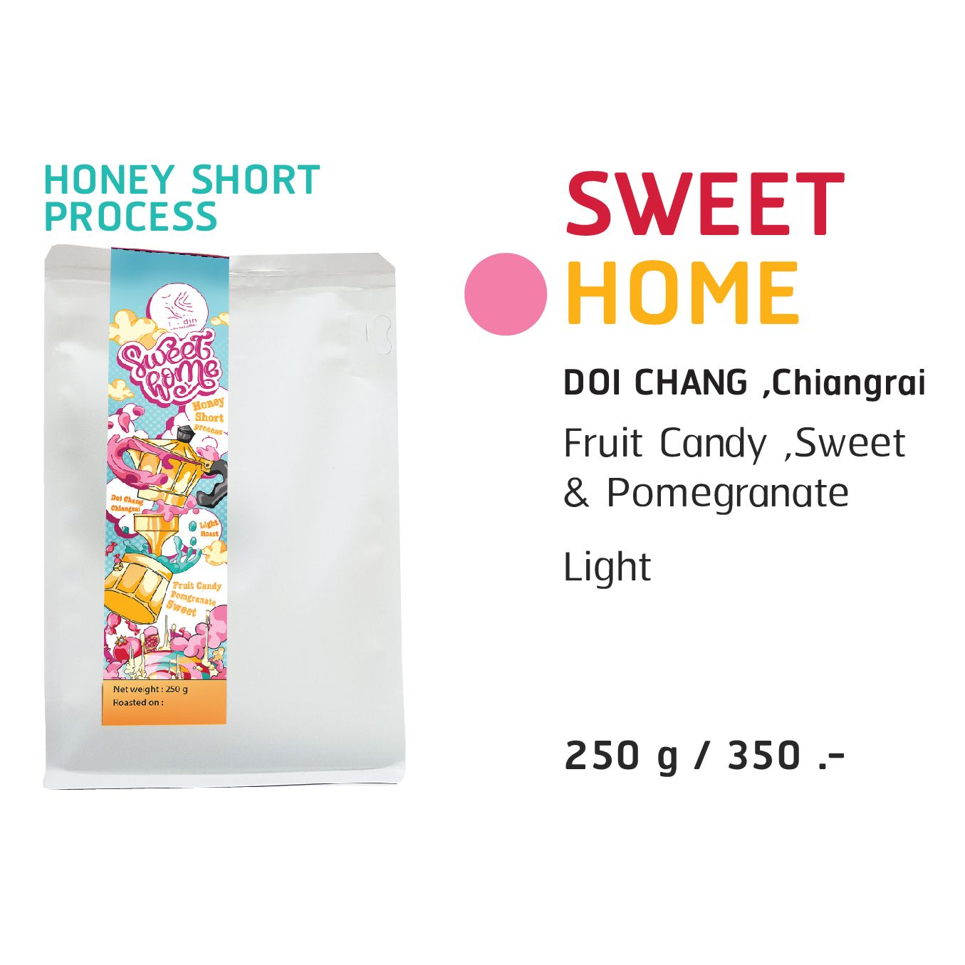 SWEET HOME เมล็ดกาแฟคั่ว ดอยช้าง,เชียงราย อราบิก้าแท้ 100% (Honey Short Process)