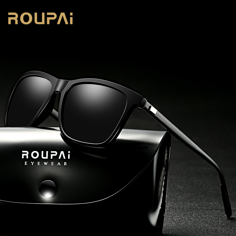 ROUPAI แว่นกันแดด แฟชั่นแว่นกันแดดแว่นกันแดด polarized คลาสสิกไดร์เวอร์ชาย uv400 แว่นตาแว่นกันแดดแว่นกันแดดชาย แว่นกันแดดชาย black -0864