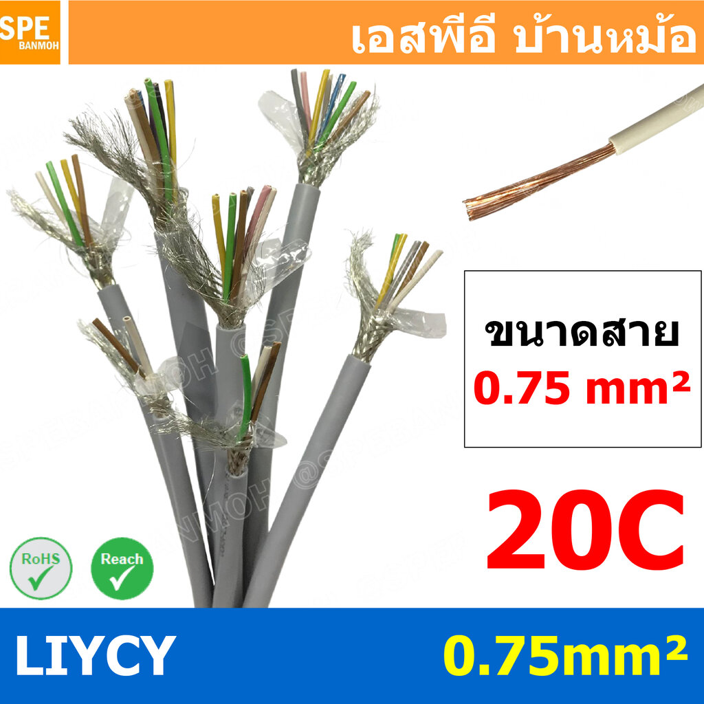 [ 1เมตร ] สาย LiYCY 0.75 mm² 20C x 0.75 สายสัญญาณ มีชีล Liycy สายชีลด์ ...