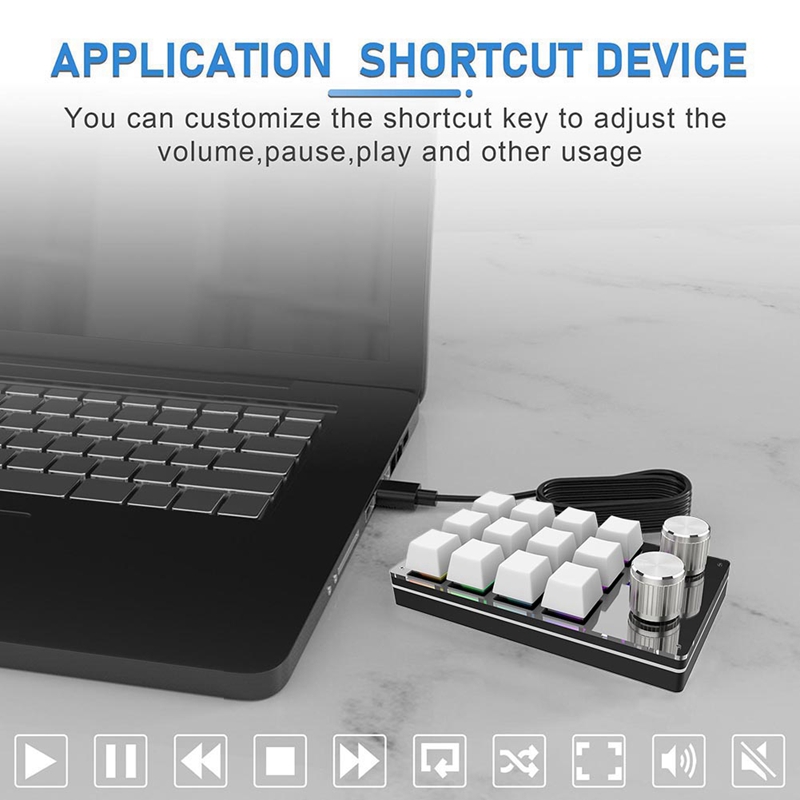 USB Macro Mini Keyboard 12 Keys 2 Knob Programming Keypad Hot-Swap Customization Gaming Mechanical Keyboard