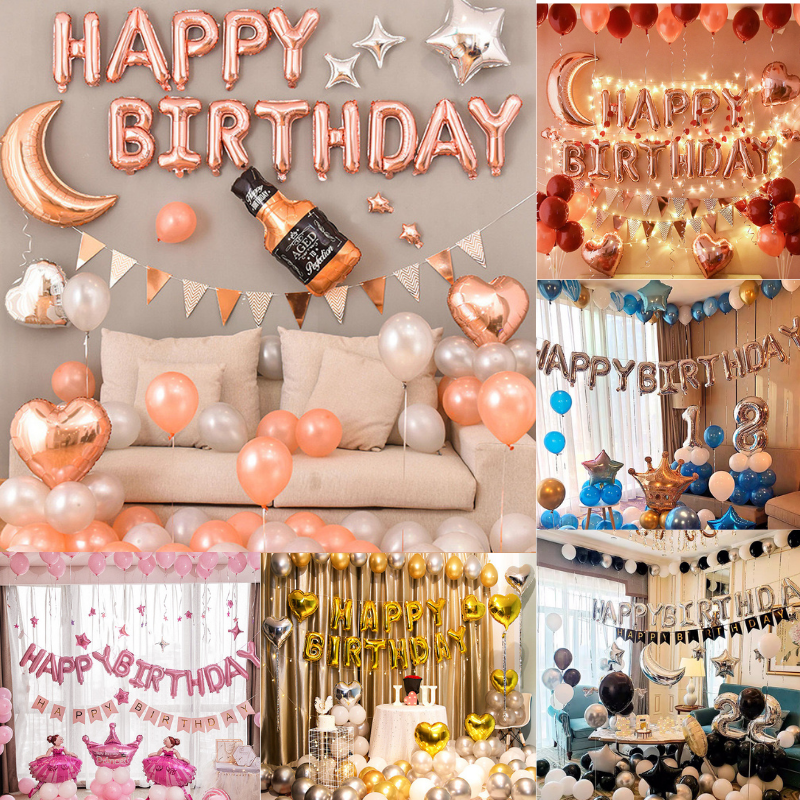 (พร้อมส่ง)ลูกโป่งเซตลูกโป่งวันเกิด Happy Birthday balloon (กระบอกสูบลูกโป่ง)ตกแต่งงานปาร์ตี้ ปาร์ตี้วันเกิดบอย ผนังพื้นหลัง ปาร์ตี้สุดโรแมนติก
