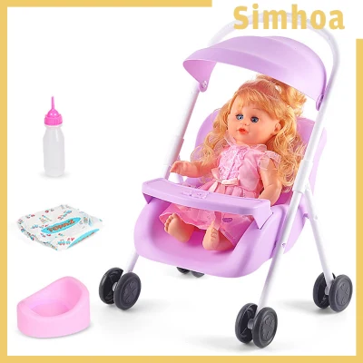 [SIMHOA] Baby Doll Stroller Pushchairs Foldable Push Cart Toddlers Pretend Play Toy