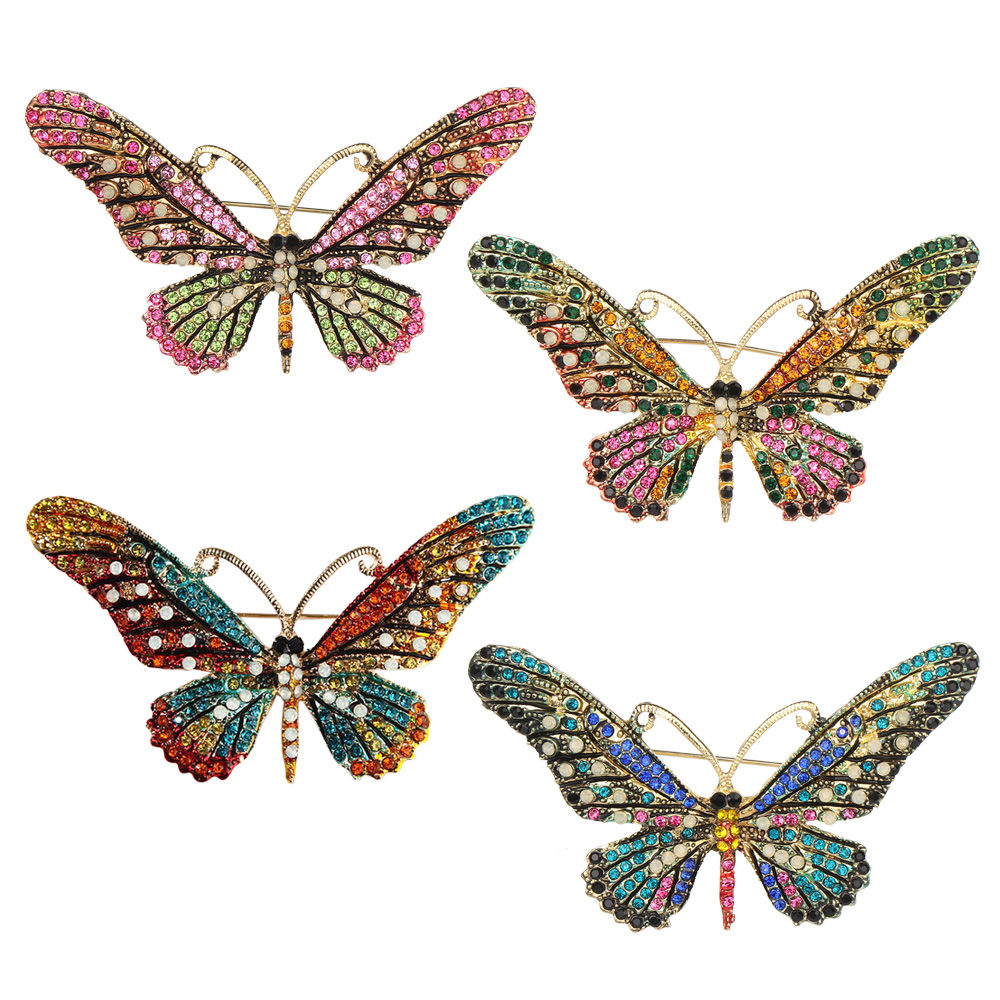 YIJIAN1984918 Party Inlaid Artificial Gems Clothing Accessory Charms Alloy Brooch Pins Gold Plated Butterfly Crystal Jewelry