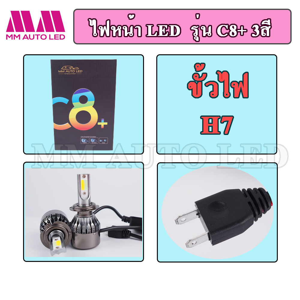 ไฟหน้าled C8 3สี 4สเต๊ป รับประกัน 6เดือน 36w 6500k 11000lm มีขั้ว H4 H7 H11 9005 9006