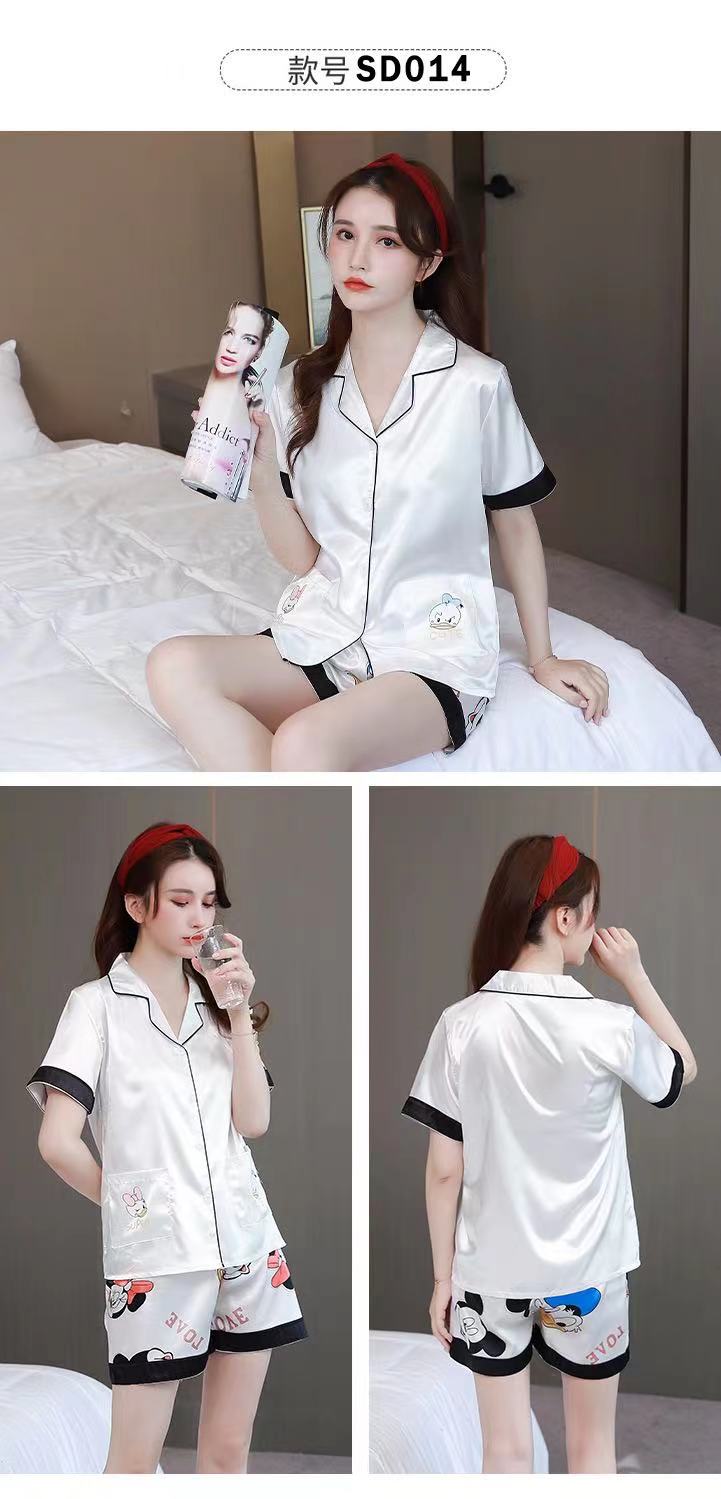 ชุดนอนผ้าซาติน ชุดนอนแขนสั้นขาสั้นลายการตูน ชุดนอนผู้ใหญ่ ชุดนอนผญ ชุด ...