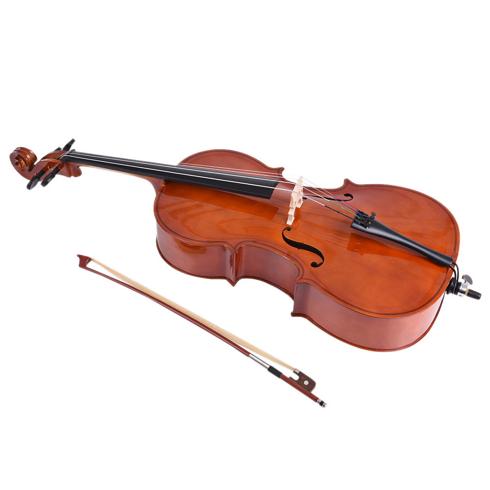4/4 Full Size Wooden Cello Gloss Finish Basswood Face Board with Bow