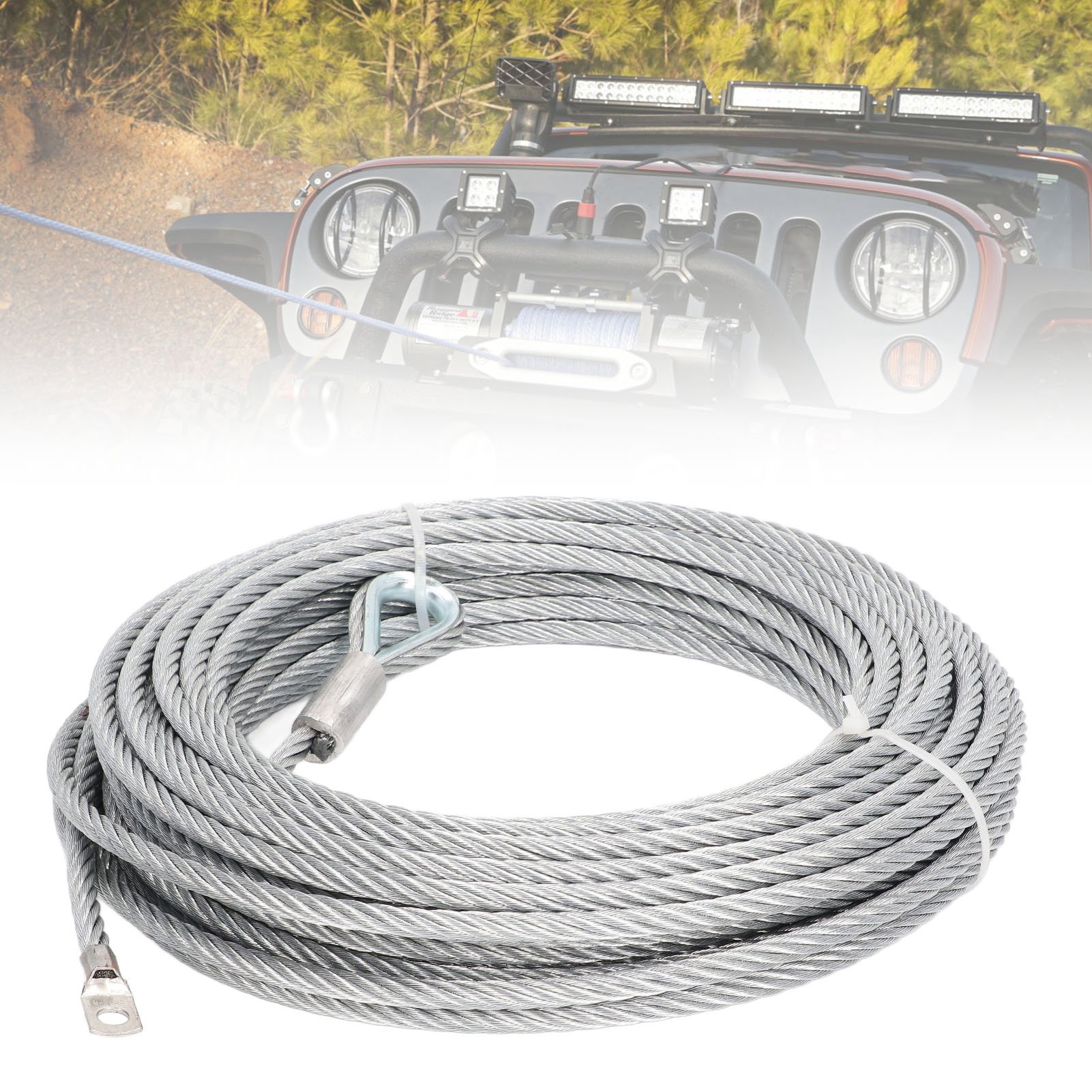 Winch Cable Stainless Steel 8000‑9500LBS ลวดสลิงลากรถพร้อมตะขอล็อค