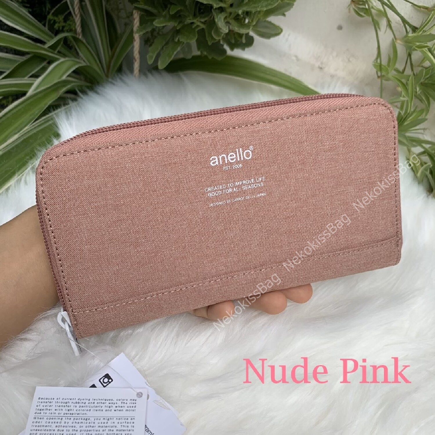 NekokissBag anello wallet ของแท้100% กระเป๋าสตางค์ ใบยาว กระเป๋าเงิน กระเป๋าตังค์ สี Natural pink ชมพูอ่อน สี Natural pink ชมพูอ่อน