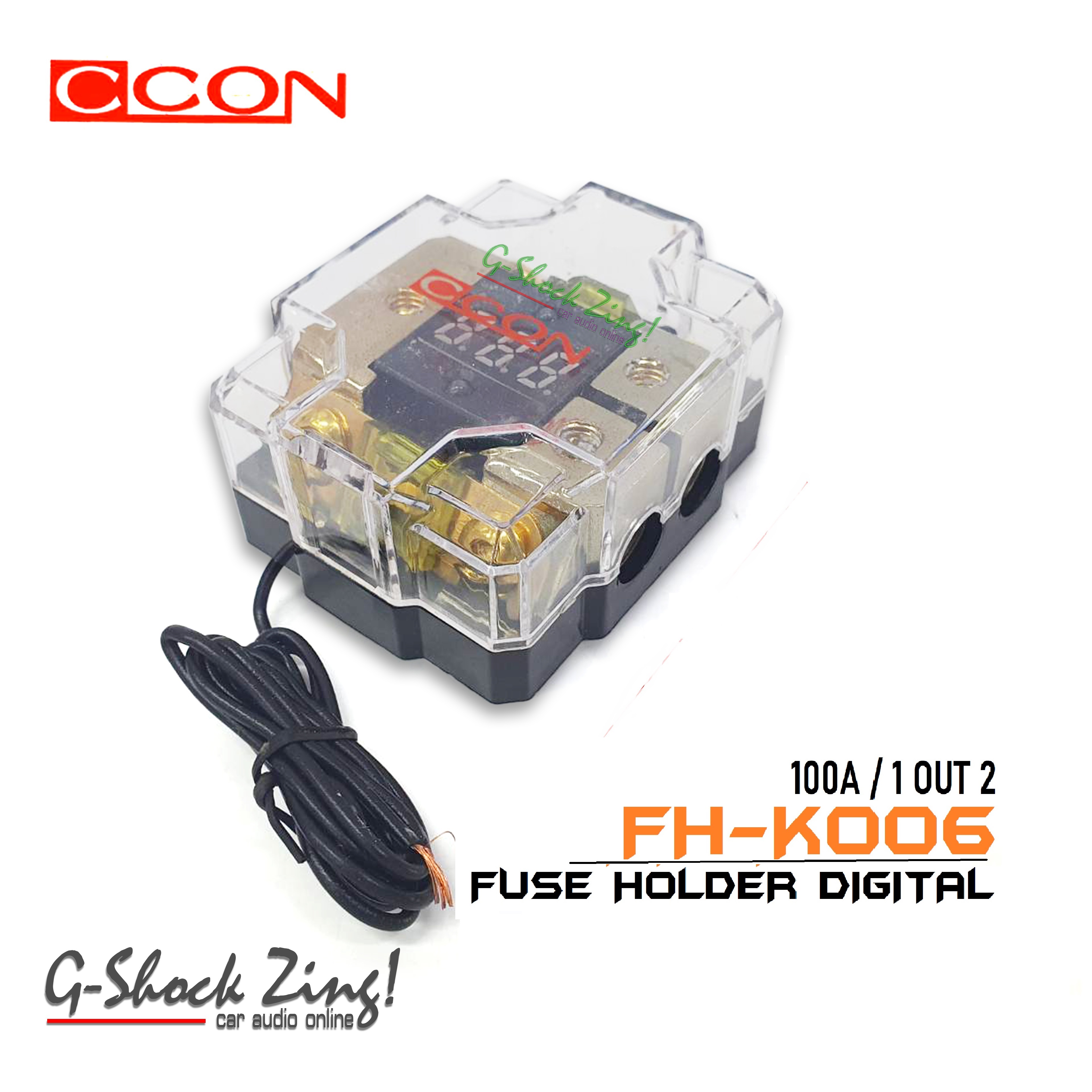 CCON Fuse Holder DIGITAL LED Voltage Display ฟิวส์รถยนต์ เครื่องเสียงรถยนต์ กล่องฟิวส์ แบบ 1ทาง ออก 2 จอขนาด100A/แอมป์ มีจอแสดงผล Voltage CCON รุ่น FH-K006