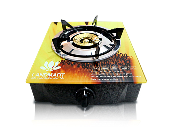 เตาแก๊สตั้งโต๊ะ 1 หัว กระจกพิเศษ ยี่ห้อ แลนด์มาร์ท (Tempered Glass)