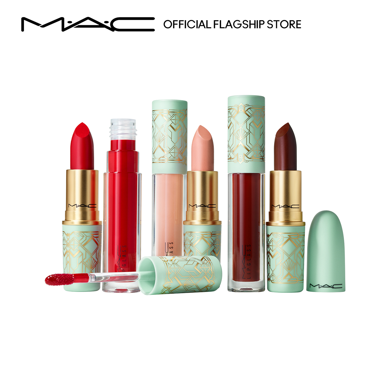 แมค MAC - 6-pcs Lips Set with Lipstick and Lipglass (worth ฿5,760) • Hollywood Secrets Lip Vault