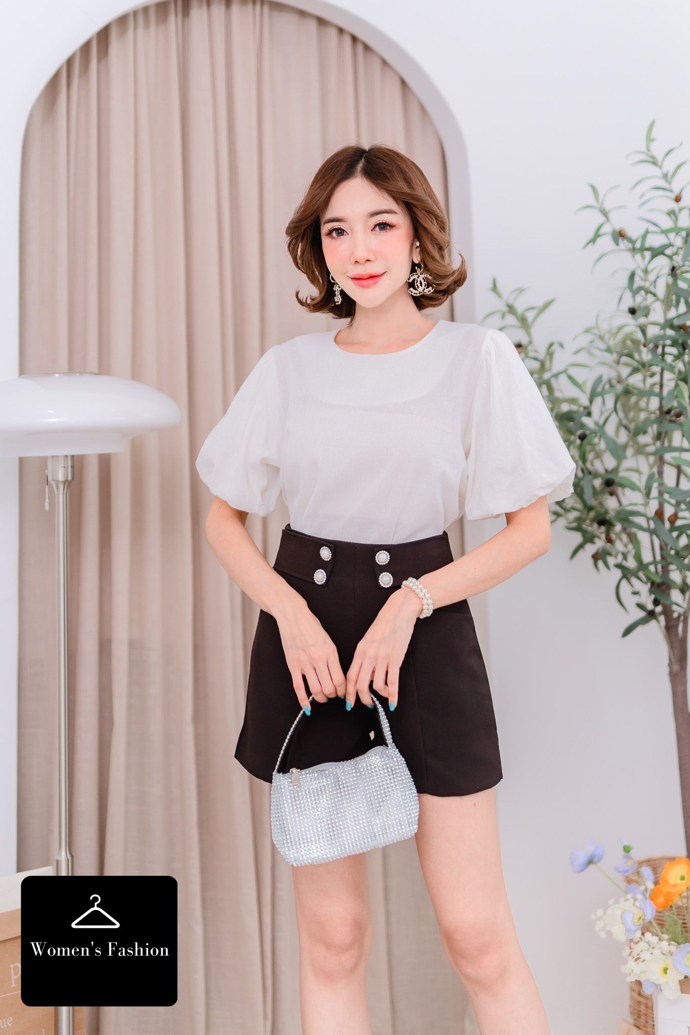 WOMEN FASHION B09 เสื้อเบลาส์ ลินิน(Mอก36-40”) เสื้อทำงานหญิง เสื้อ ...