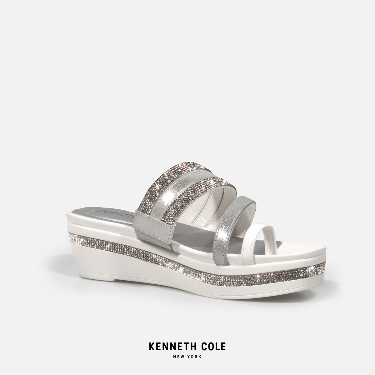 KENNETH COLE Womens White Flatform Gold-Toe Rand On Toe Pu Cushioned Comfort Athens Slip On Leather Thong Sandals Shoes M