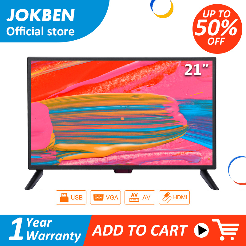 JOKBEN แอลอีดีทีวี 21 นิ้วทีวีจอแบน HD หลายพอร์ต HDMI + AV + VGAทีวีราคาถูก + USB