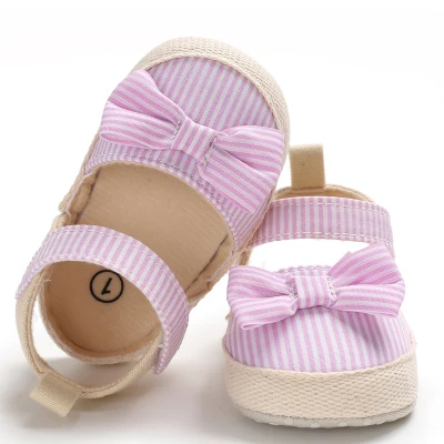 HUNTroom Summer Newborn Infant Baby Girl Boy Soft Crib Shoes Anti-slip Sneaker Striped Bow Prewalker 0-18M
