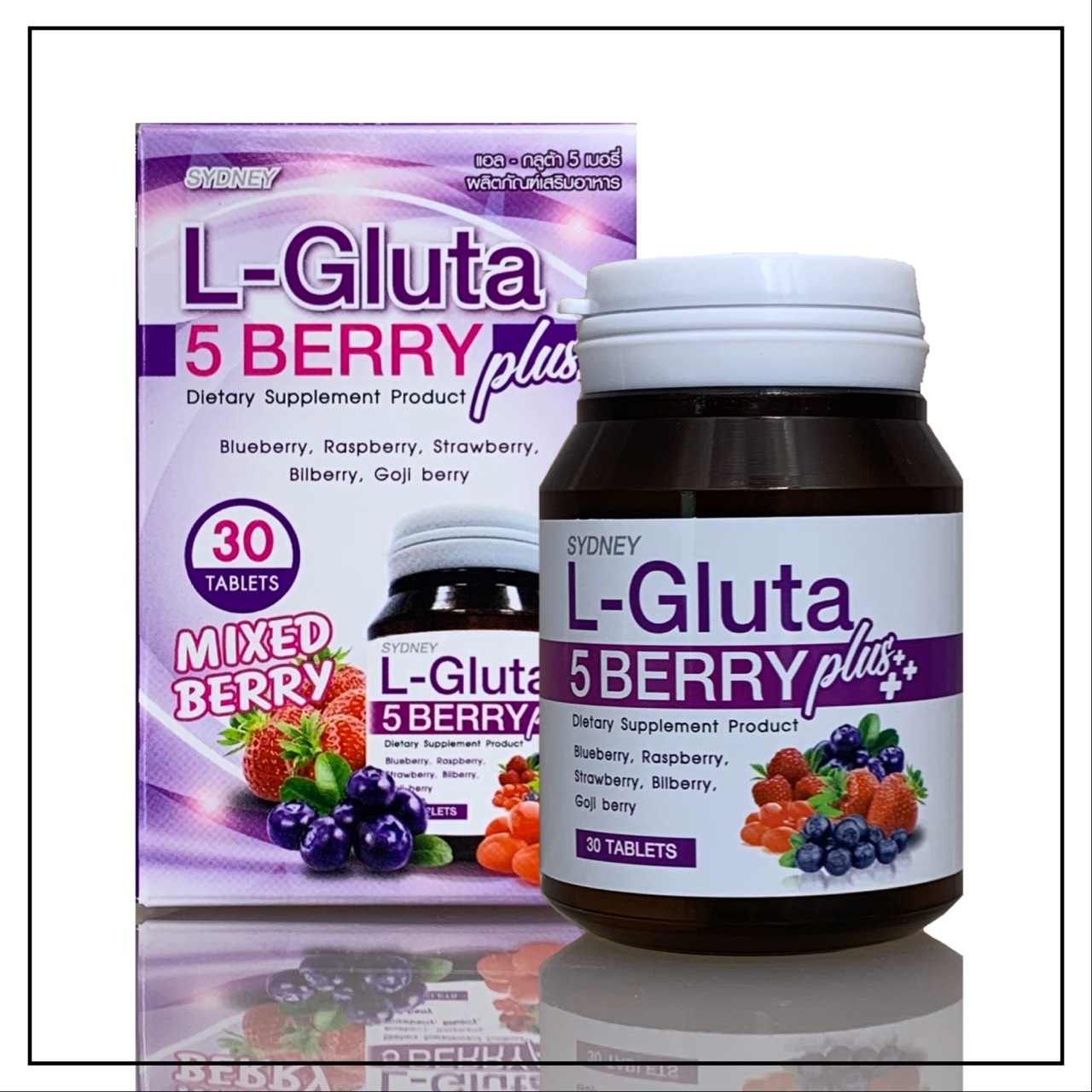 Gluta กลูต้า Shining L-Gluta 5 berry แอล-กลูต้าอาหารเสริมเร่งผิวขาวสูตรใหม่ L Gluta (30 เม็ดx1 กระปุก)