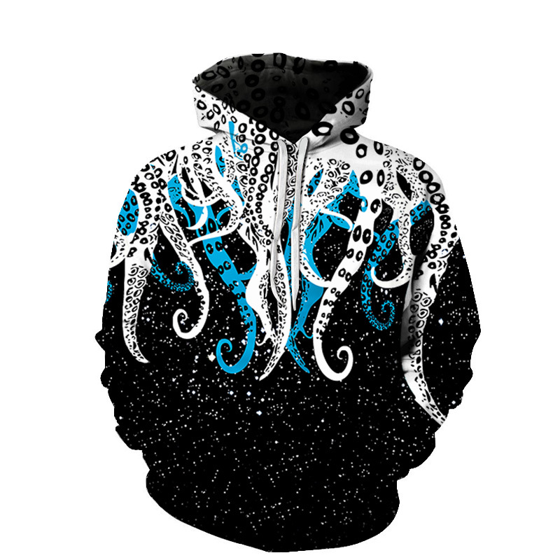 Spring and Autumn Trendy Octopus Series3DDigital Printing Sweater Loose Fashion Hooded Casual Pullover