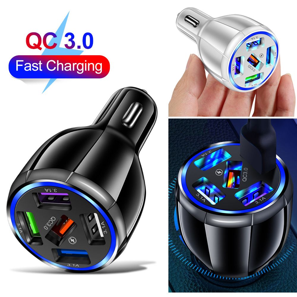 JQKSJH High Quality 5V 9V 12V Fast Charge Adapter 5 USB Car Charger