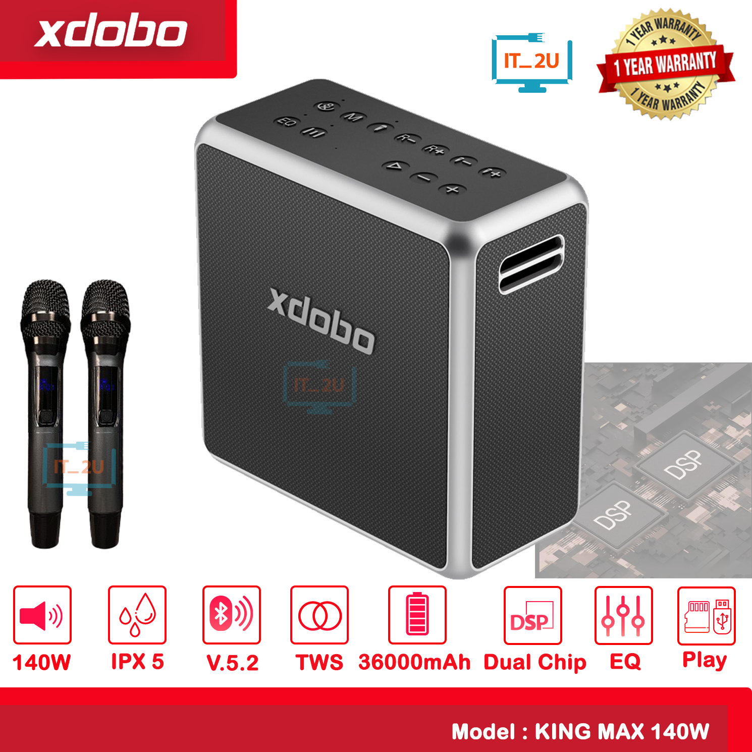 Xdobo King Max Bluetooth Speaker 140W with Wireless microphones ลำโพง