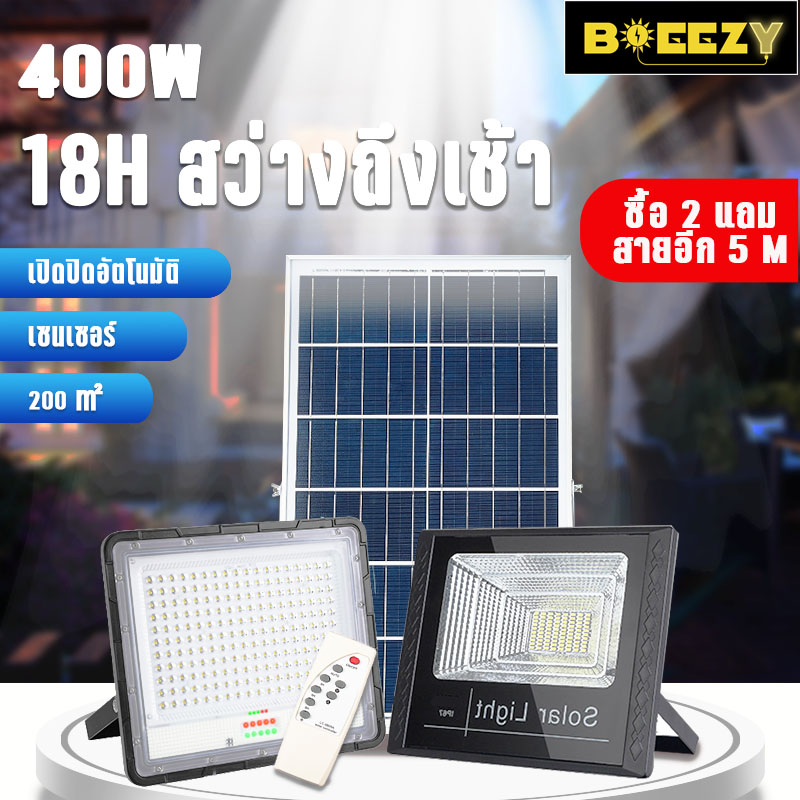Breezy รับประกัน 3 ปี ไฟสปอตไลท์  ไฟโซล่าเซลล์ Solar Light แสงขาว outdoor LED แถมสายไฟ 400W โคมไฟพลังงานแสงอาทิตย์ โคมไฟเซนเซอร์ สว่าง18ชม ไร้ค่าไฟ
