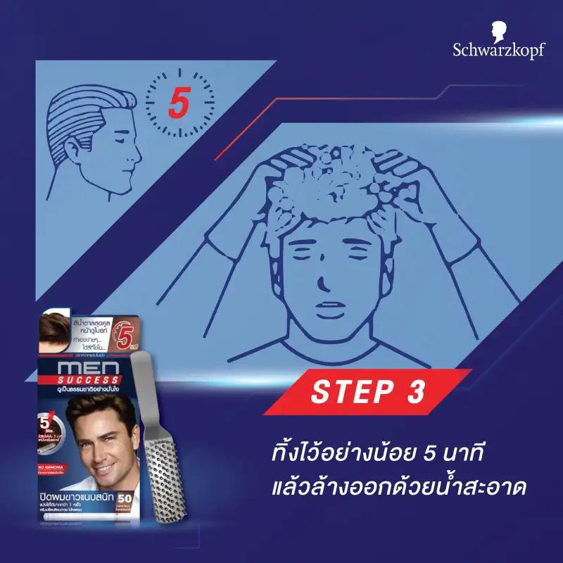 ภาพสินค้าSchwarzkopf MEN SUCCESS 70 Natural Black ครีมเปลี่ยนสีผม สี 70 ดำธรรมชาติ 1 กล่อง ครีมปิดผมขาว ปิดผมขาว จากร้าน Schwarzkopf บน Lazada ภาพที่ 5