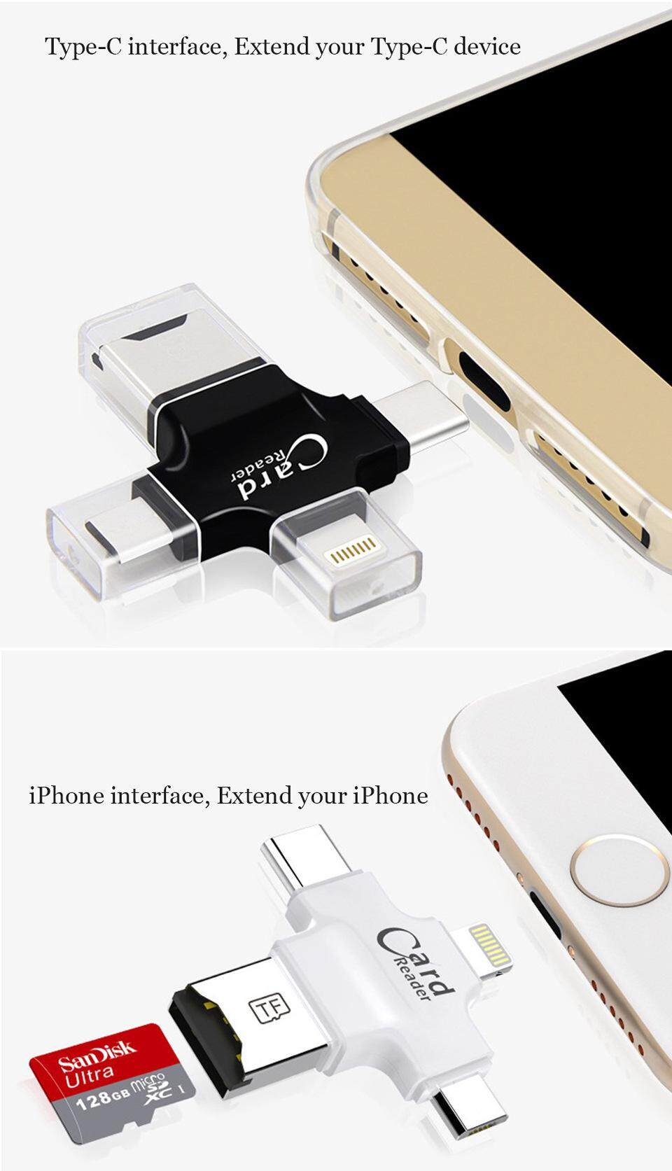 การ์ดรีดเดอร์ 4 in 1 Micro USB Type C 8 Pin TF Card OTG สำหรับ iOS Android Ipad/iphone 7plus/6s/5s ( MEM 32G )