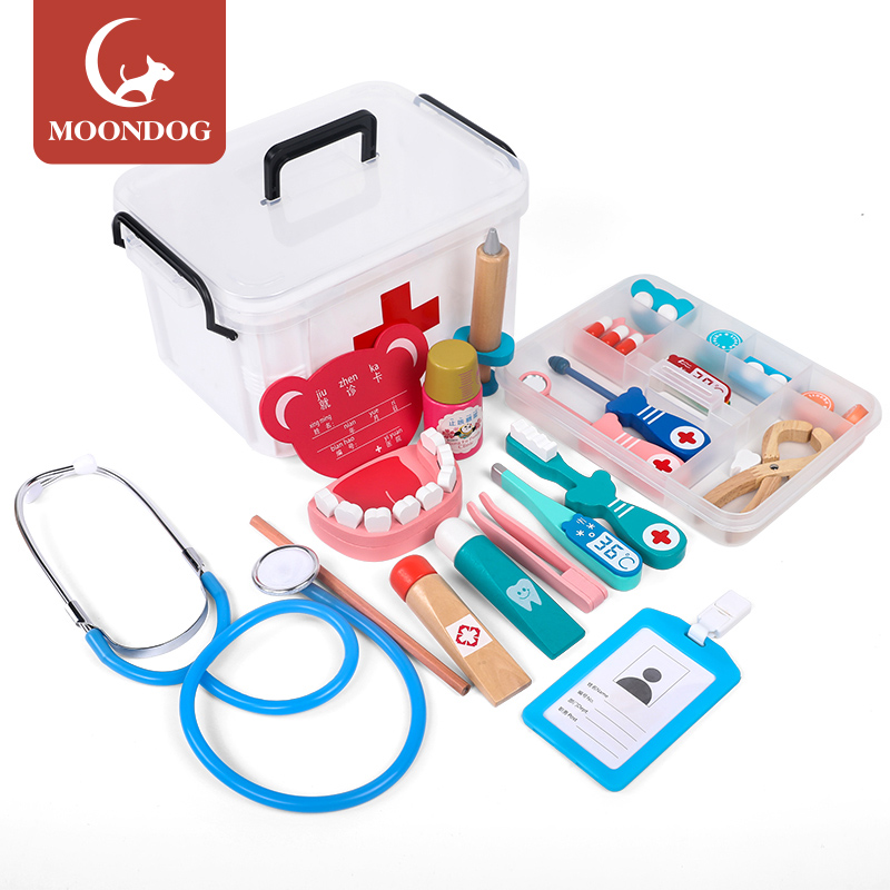 เด็กเล่นบ้านหมอขนาดเล็กชุดพยาบาลเด็กสาวหูฟังฉีดกล่องเครื่องมือทางการแพทย์ของเล่นเด็ก