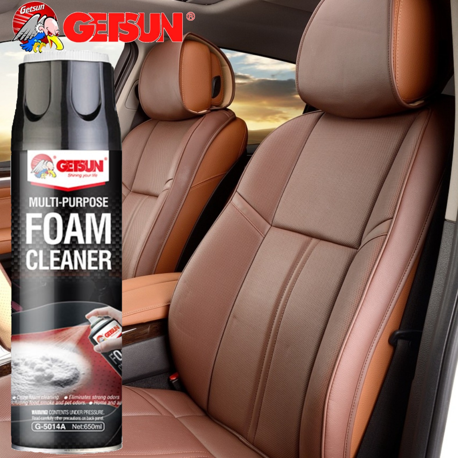 (รุ่นใหม่) GETSUN Foam Cleaner สเปรย์ทำความสะอาด ขจัดคราบสกปรกฝังลึก เบาะรถยนต์ รอยเลอะ เบาะผ้า กำมะหยี่ โซฟา