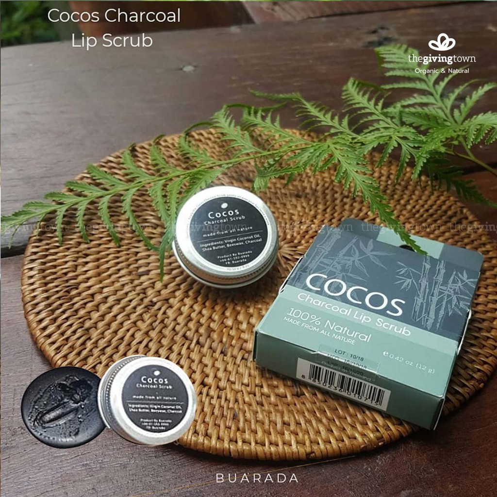Buarada ลิปสครับ Cocos - Charcoal Lip Scrub สครับสำหรับริมฝีปาก ผงถ่านนำเข้าจากญี่ปุ่น Coco