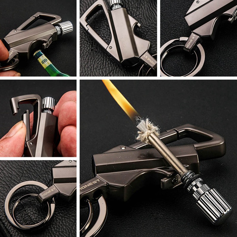 Premium!! HONEST Key Chain พวงกุญแจ พวงกุญแจมัลติฟังก์ชั่น พวงกุญแจสารพัดประโยชน์ พวงกุญแจห้อยเอว พวงกุญแจไทเท พวงกุญแจรถยนต์ พวงกุญแจสแตนเลส 3in1 จุดไฟได้ ปิดขวด ทำจากโลหะ แข็งแรง ทนทาน +มาพร้อมกับน้ำมันก๊าด ที่แขวนกุญแจรถ ​ที่ห้อยกุญแจรถ พวงกุญแจเท่ๆ