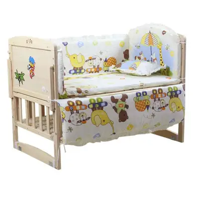 🔥5pcs Baby Bed Bumpers Pure Cotton Infant Bedding Set Newborn Cartoon Printed Crib Fence Protector for Toddler