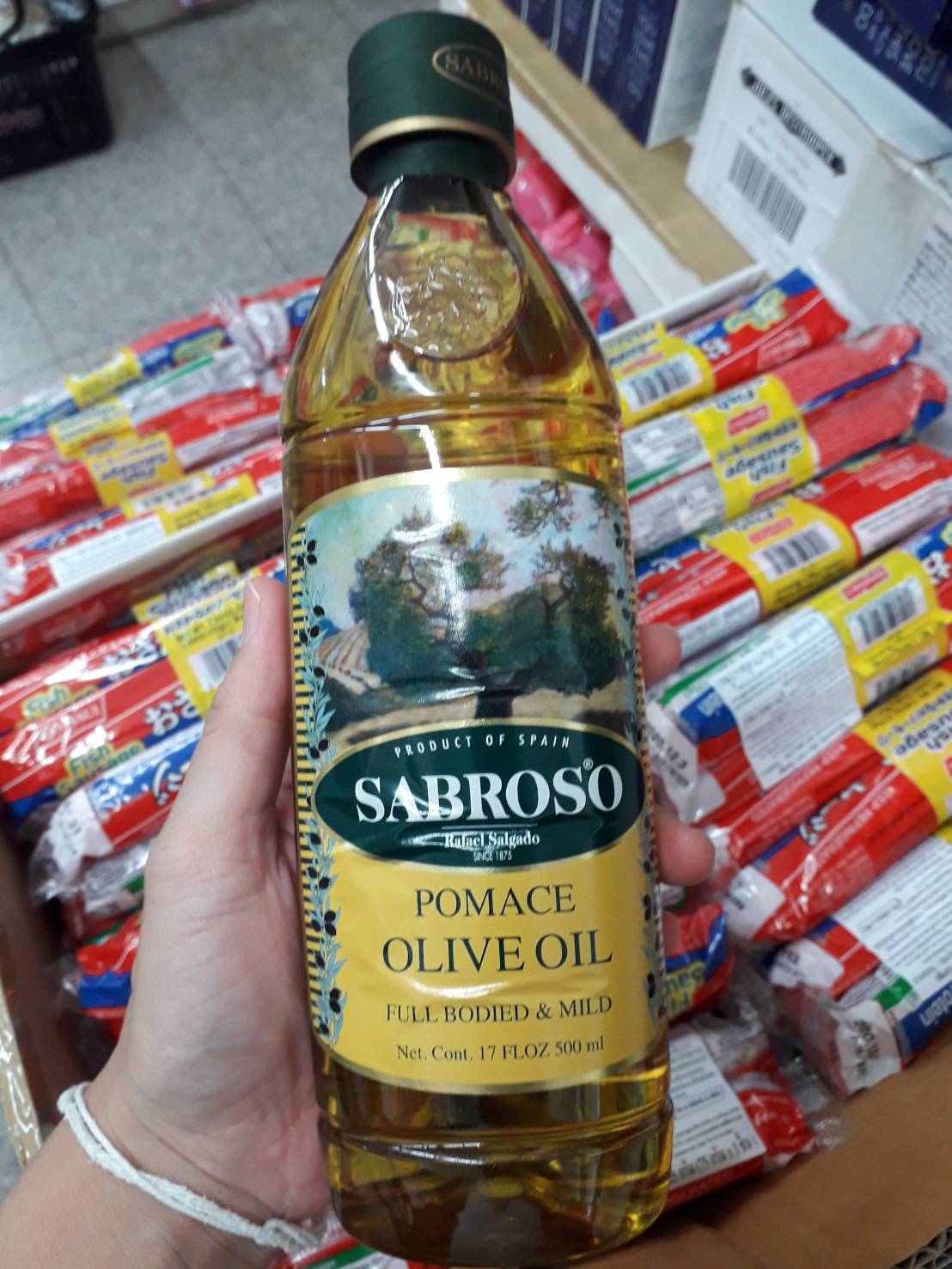 sabroso Pomace Olive Oil/ซาโบรโซ โพเมส โอลีฟ ออยล์ น้ำมันมะกอกธรรมชาติผ่านกรรมวิธี 500ml.