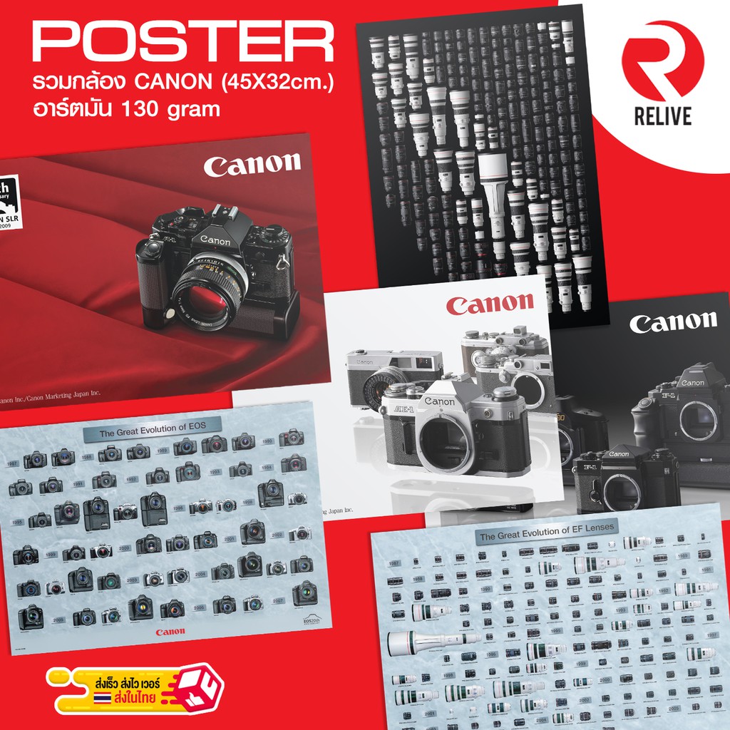 ✢  Poster โปสเตอร์ รวมกล้อง Canon 📷 โปสเตอร์ ติดผนัง กล้อง แคนนอน 📷 ขนาด 45x32 ซม.