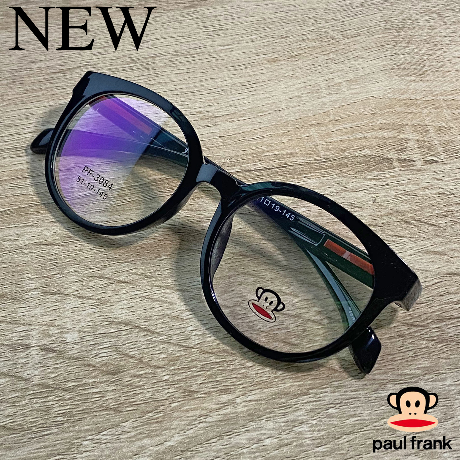 กรอบแว่นตา สำหรับตัดเลนส์ แว่นตาชาย หญิง Fashion รุ่น Paul Frank 3084 สีดำ กรอบเต็ม ทรงรี ขาข้อต่อ วัสดุ TR 90 รับตัดเลนส์ทุกชนิด