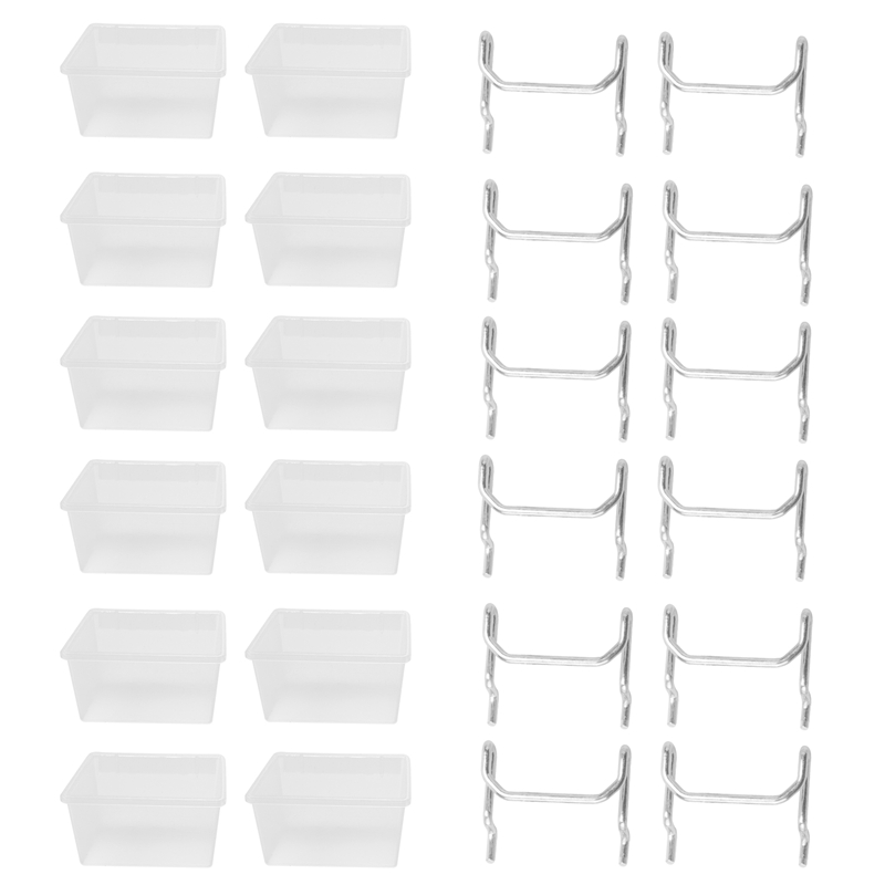 12 Pieces Pegboard Plastic Bins Kit Pegboard Bins with Hooks