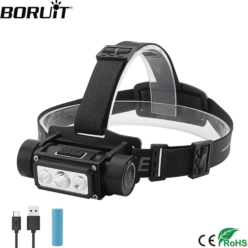 BORUiT B39 LED Headlamp XM-L2+2*XP-G2 Max.5000LM Headlight 21700/18650 TYPE-C Rechargeable