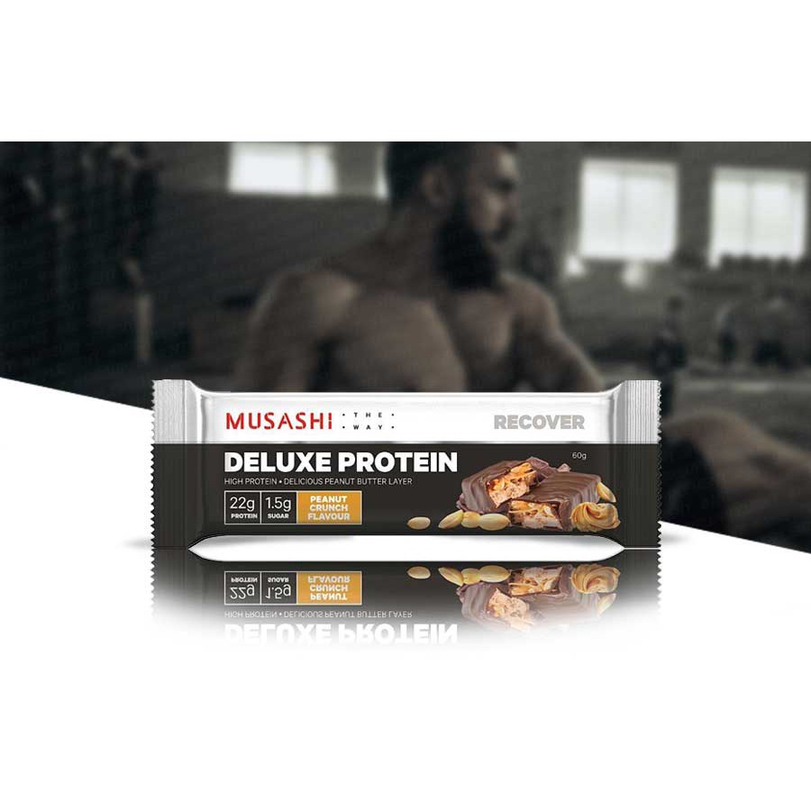 MUSASHI Deluxe Bar Peanut Crunch 60g 1 ชิ้น มูซาชิ ดีลัก บาร์ อาหาร