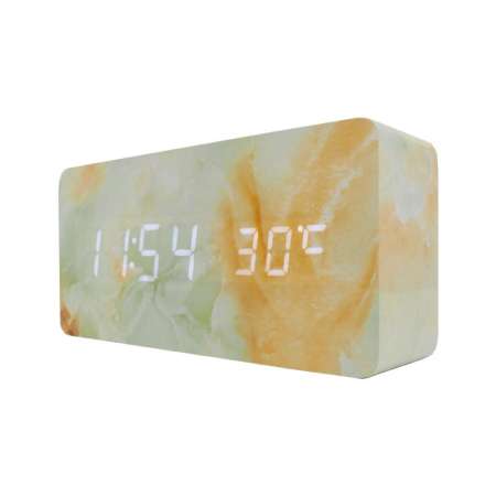 Wooden Clock นาฬิกาดิจิตอล นาฬิกาปลุก นาฬิกาปลุกดิจิตอล นาฬิกาปลุกดิจิตอลตั้งโต๊ะ นาฬิกาตั้งโต๊ะ ลายหินอ่อน [เขียว]