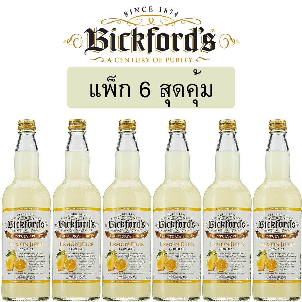 Bickford's Lemon Juice Cordial บิกฟอร์ดน้ำ เลม่อนเข้มข้น 750มล แพ็ก 6ขวด