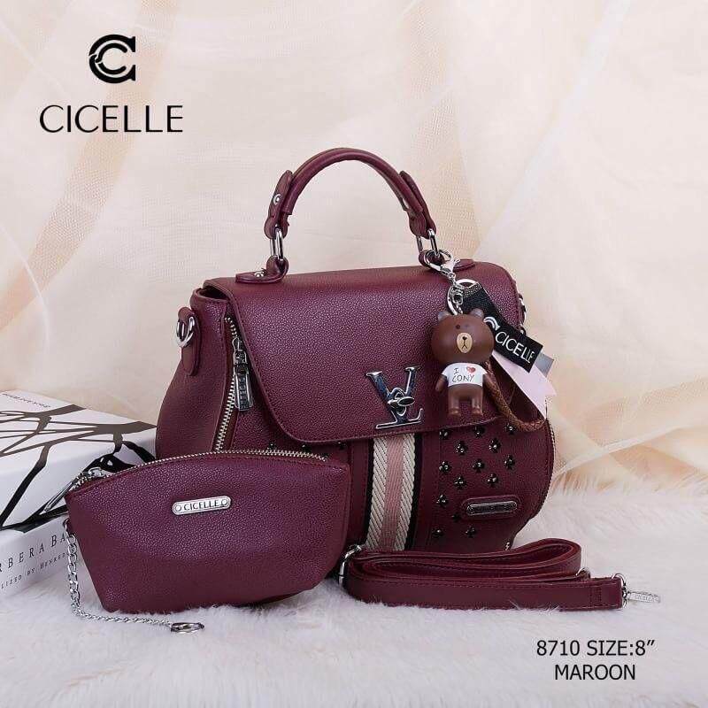 กระเป๋าแบรนด์ CICELLE (ซี-เซล) ทรง S-Curve สไตล์ Modern Luxury สี น้ำตาลแดง