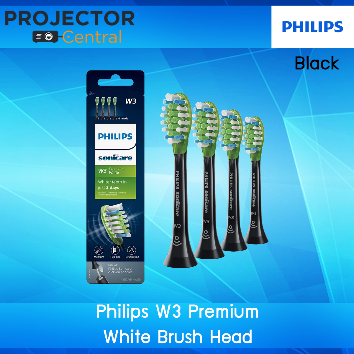 [ หัวแปรงสีฟันไฟฟ้า ] Philips Sonicare W3 Premium White replacement toothbrush heads, BrushSync technology, Black, 4 pack