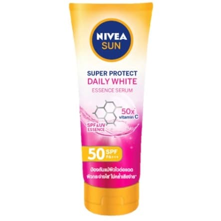 Nivea Sun Super Protect Daily White Essence Sun body Serum เซรั่มกันแดด SPF50 สีชมพู หลอดใหญ่ 180 ml.