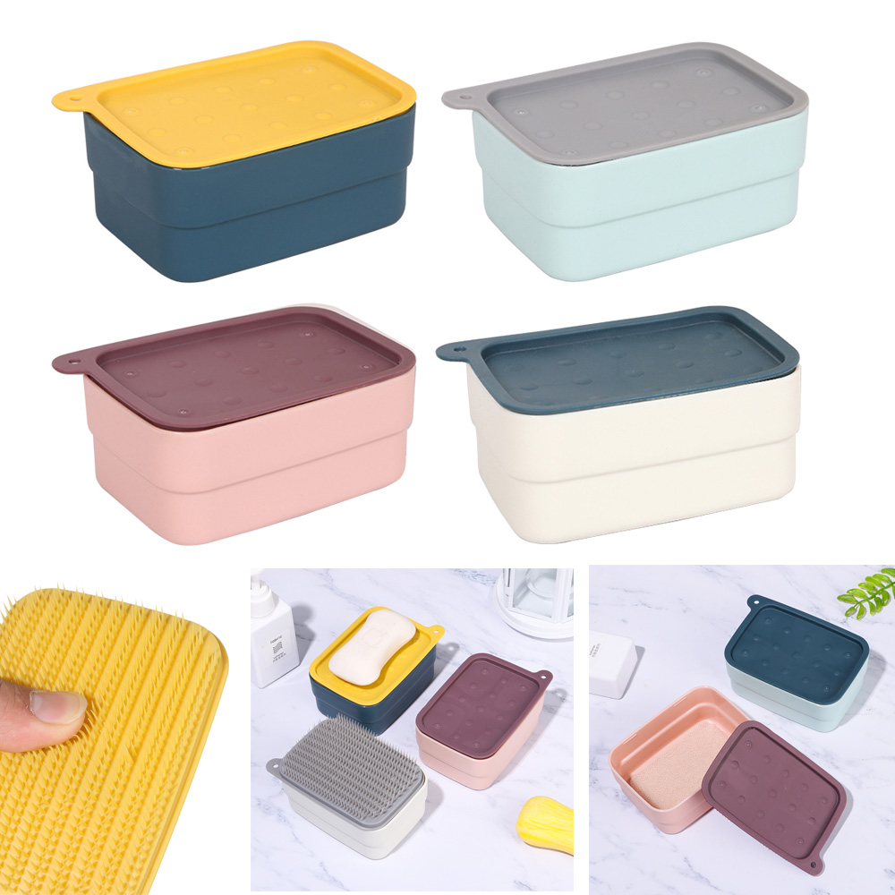 Portable Leaking Sponge Waterproof with Cleaning Brush Container Soap Dish Soapbox Storage Box Soap Case