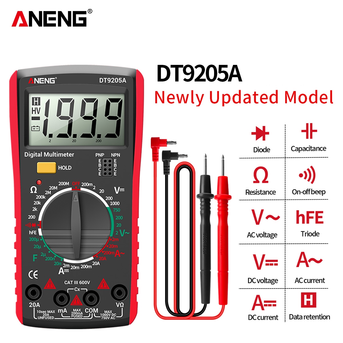 Barcode reader newly aneng dt9205a digital true rms professional