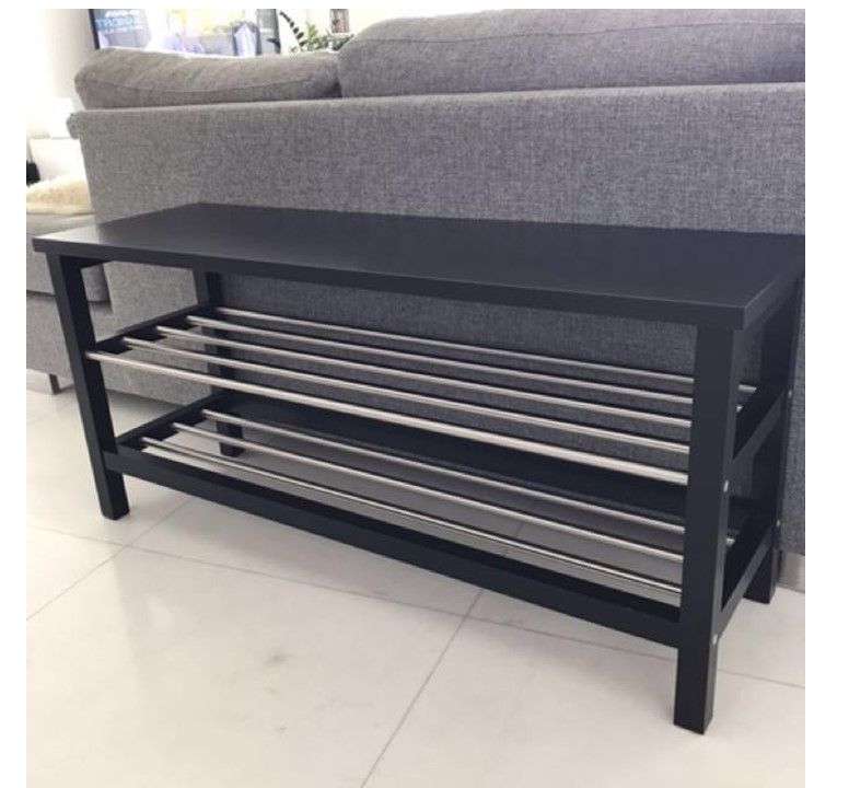 TJUSIG Bench with shoe storage, black 108x34x50 cm (ชูสสิก ชั้นวาง