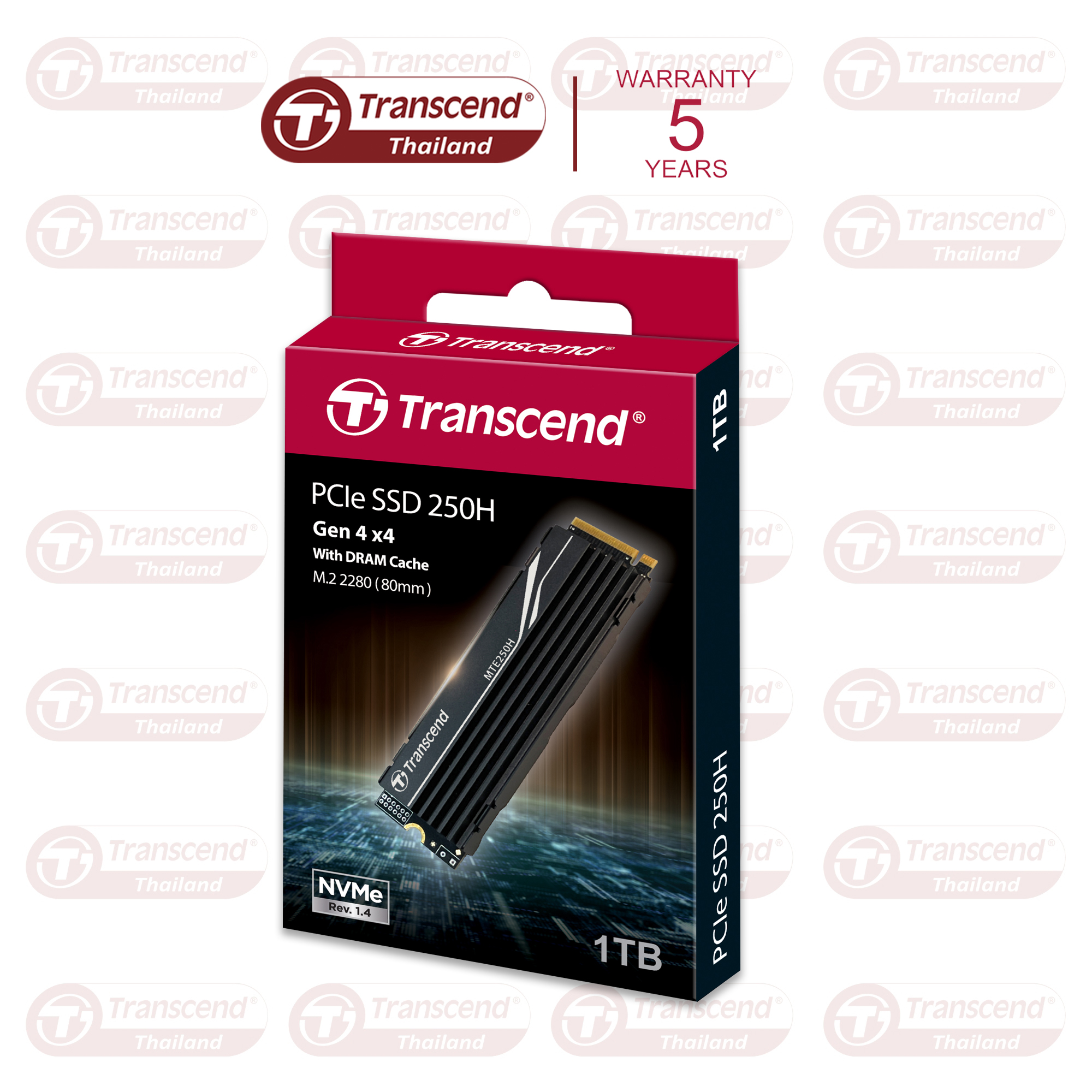 โซลิดสเตตไดรฟ์ SSD M.2 NVMe/SATA PCIe NVMe M.2 SSD 1TB : MTE250H : Gen 4X4 for PS5/PC Transcend -รับประกัน 5 ปี หรือ** รับประกันไม่เกิน 1480 TBW**มีใบกำกับภาษี