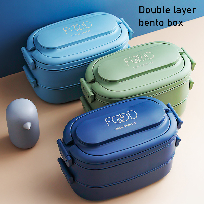 KS office worker lunch box with cutlery portable microwave heating student lunch box double-layer lunch box Japanese-style divider lunch box with cutlery