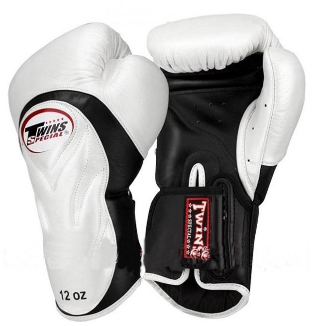 Twins special Boxing Gloves BGVL-6 White-Black 10,12,14,16 oz Muay Thai Sparring MMA K1 Genuine leather นวมซ้อมชกทวินส์ สเปเชี่ยล สีขาว-คาดดำ หนังแท้ 100%