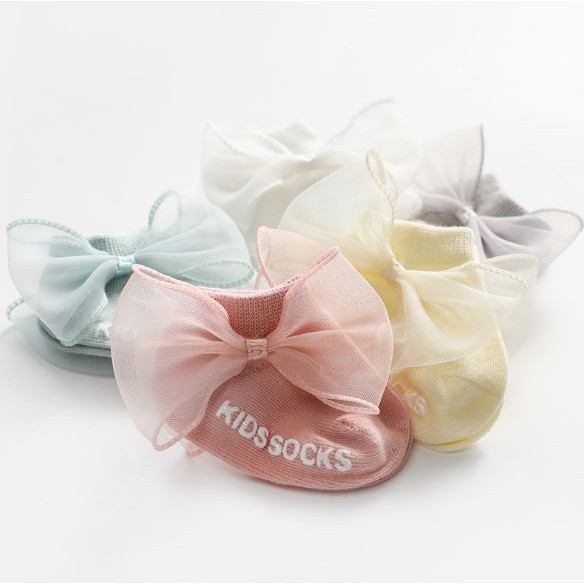 ถุงเท้าเด็กแรกเกิด ถุงเท้าเด็กอ่อน รุ่น Big Bow 5สี (มีกันลื่น)