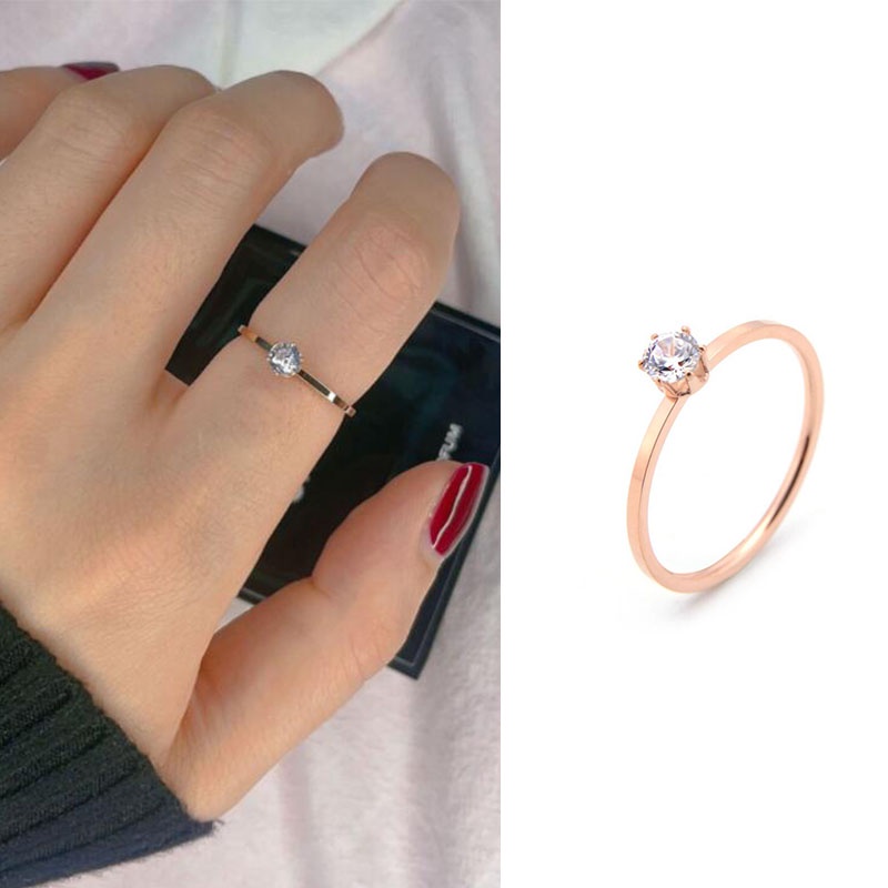 bingo Women's rose gold zircon stainless steel ring - zijie134n - ThaiPick